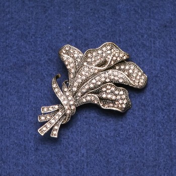 Sale! Flower Brooch with Crystals, Gold-Tone Metal, 46x64 mm