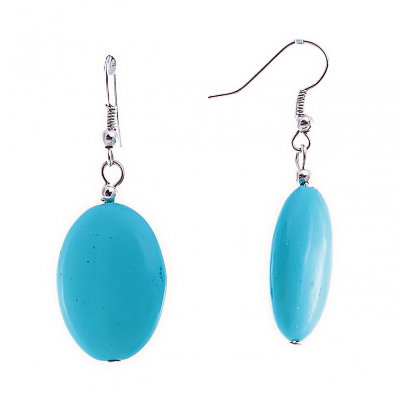 Oval Smooth Cabochon Drop Earrings in Turquoise, 18x24 mm