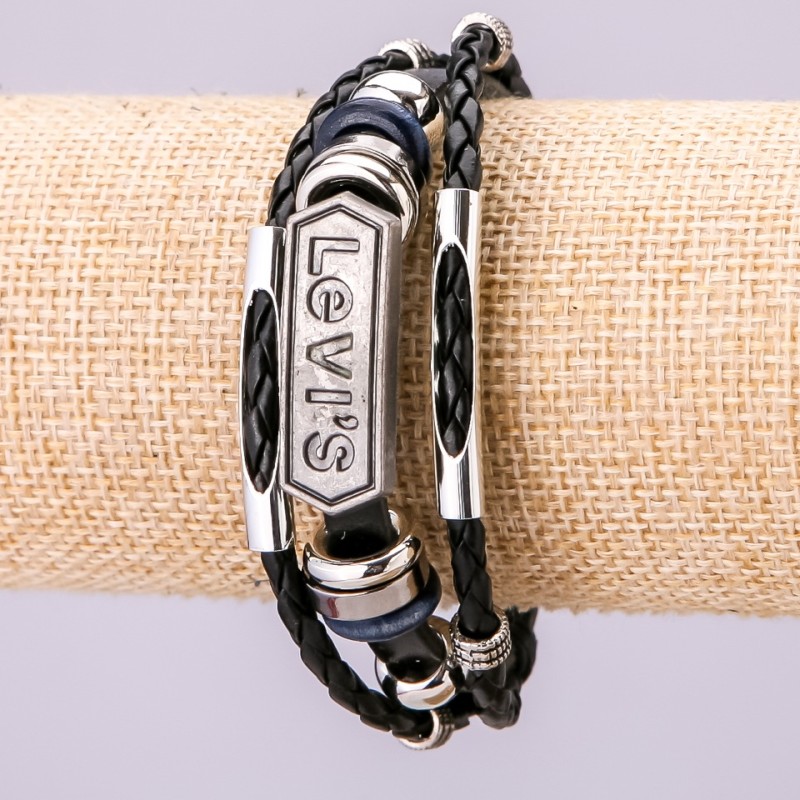 Bracelet "Levi's", length 21 cm, thickness 15 mm black eco-leather