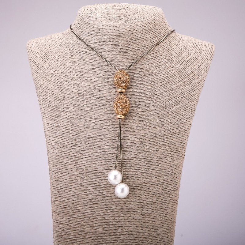 Tie Pendant with Yellow Rhinestones on a Long Chain of 'Black Gold' Metal, diameter 16x48mm, length 70cm