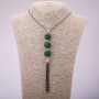 Pendant 'Trio' with green crystals on a long metal chain 'black gold', diameter 16x155mm, length 70cm