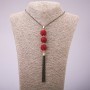 Pendant 'Trio' with red crystals on a long chain, metal 'black gold', diameter 16x155 mm, length 70 cm
