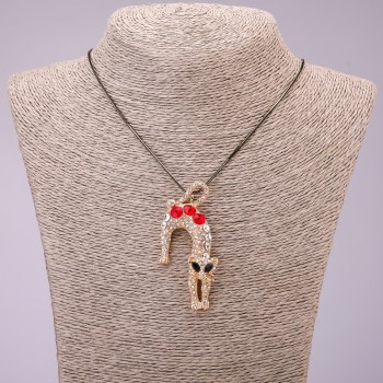 Pendant 'Cat' with crystals on a long metal chain in 'Black Gold', diameter 31x65 mm, length 70 cm