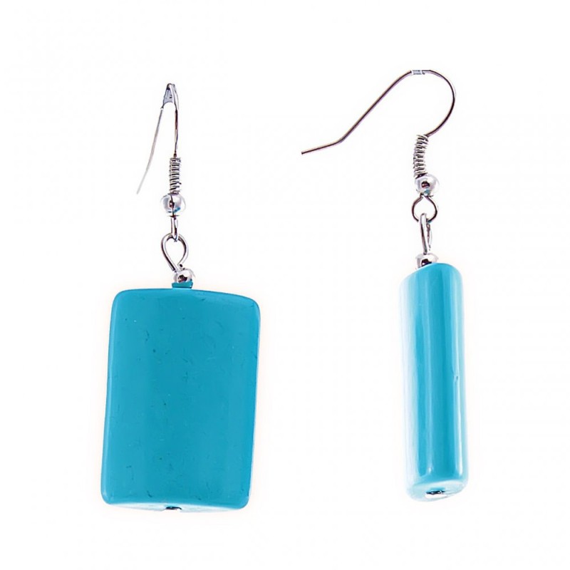 Drop earrings with rectangular smooth cabochons in "turquoise", 47x25 mm