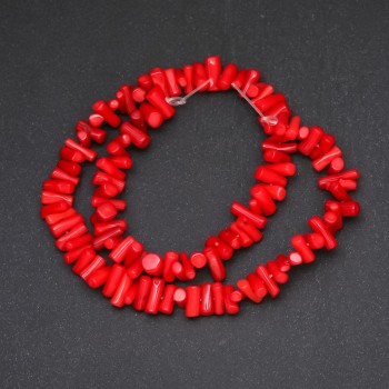 Red Coral Beads, Faceted Cut, 7x4–6 mm, 38 cm length