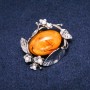 Amber Imitation Brooch, 47x38 mm, Yellow Color, White Metal, Silver-Tone