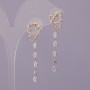 Butterflies Stud Earrings with White Crystals, Golden Metal, 11x40 mm