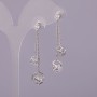 Stud Earrings with Hexagonal Pendants and White Crystal, Sterling Silver 925, Silver-Tone Metal, 10x48 mm