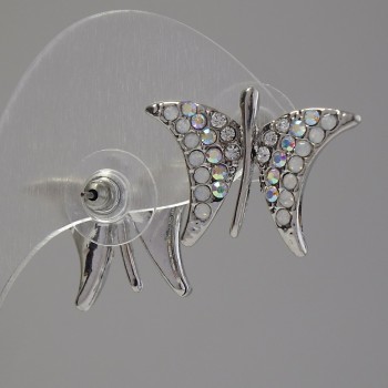 Butterflies Stud Earrings, chameleon crystals, silver-toned metal, 2.2 cm