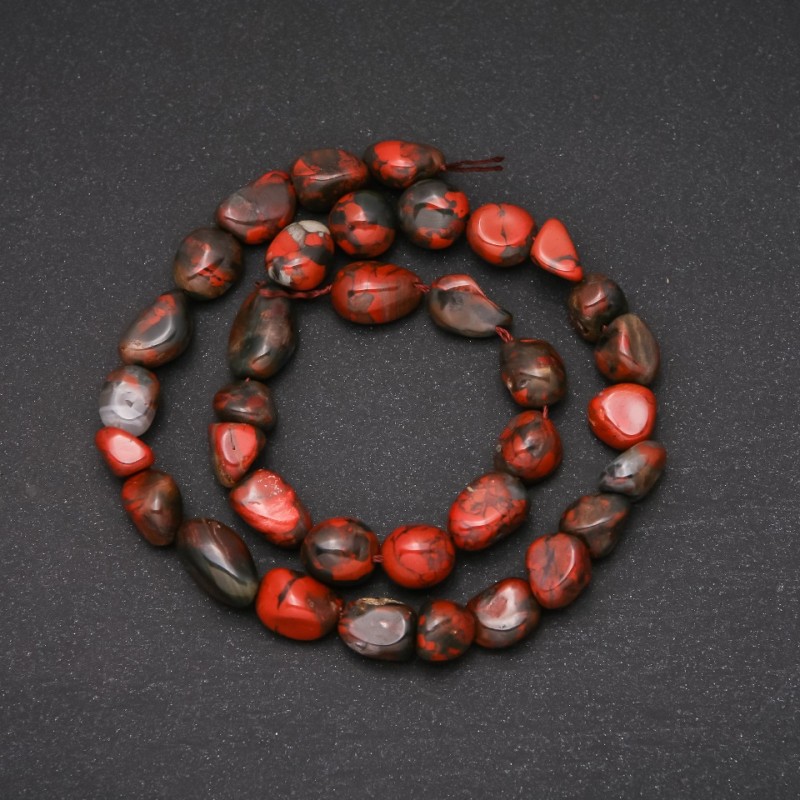 Red Jasper cabochon beads on a thread, diameter 8×13 mm (±), length 38 cm