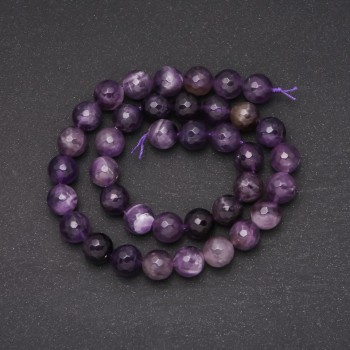 Beads on a string of natural stone Amethyst, faceted ball, diameter 10 (+/-) mm, length 38 cm