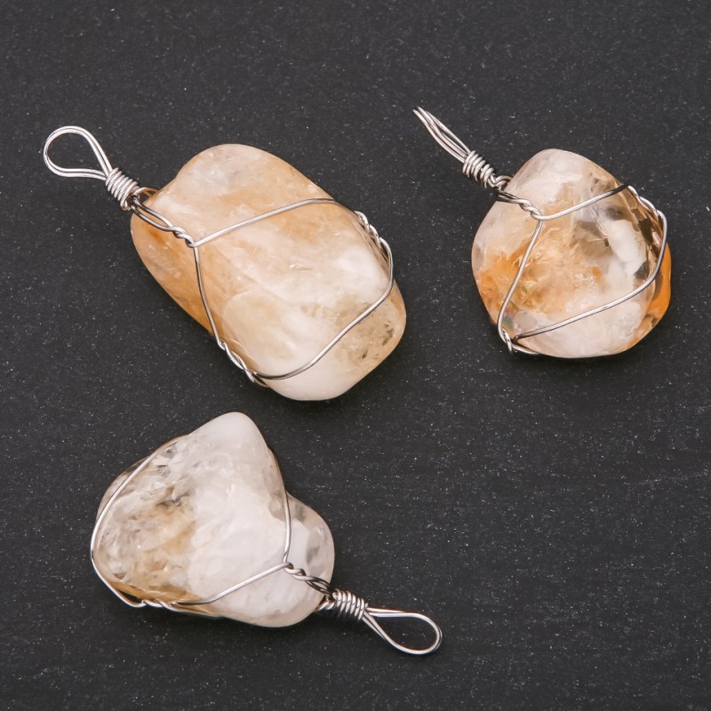 Citrine Pendant in Braided Weave 20x30(+/-)mm