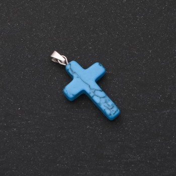 Turquoise Stone Cross Pendant (Pressed) 18x27 mm