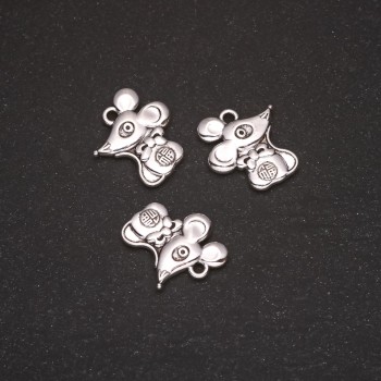 Pendant Hardware 'Mouse', diameter 15×13 mm, bore diameter about 1.5 mm, weight 20 g +/- 14 pcs