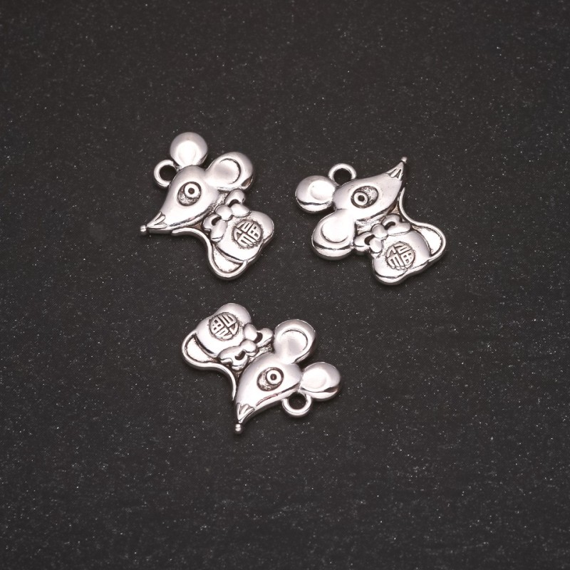 Pendant Hardware 'Mouse', diameter 15×13 mm, bore diameter about 1.5 mm, weight 20 g +/- 14 pcs