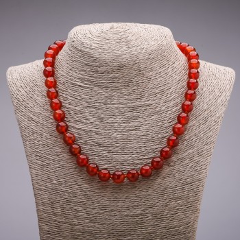 Natural Carnelian Necklace with Smooth Beads, 10mm Diameter, 45cm Length