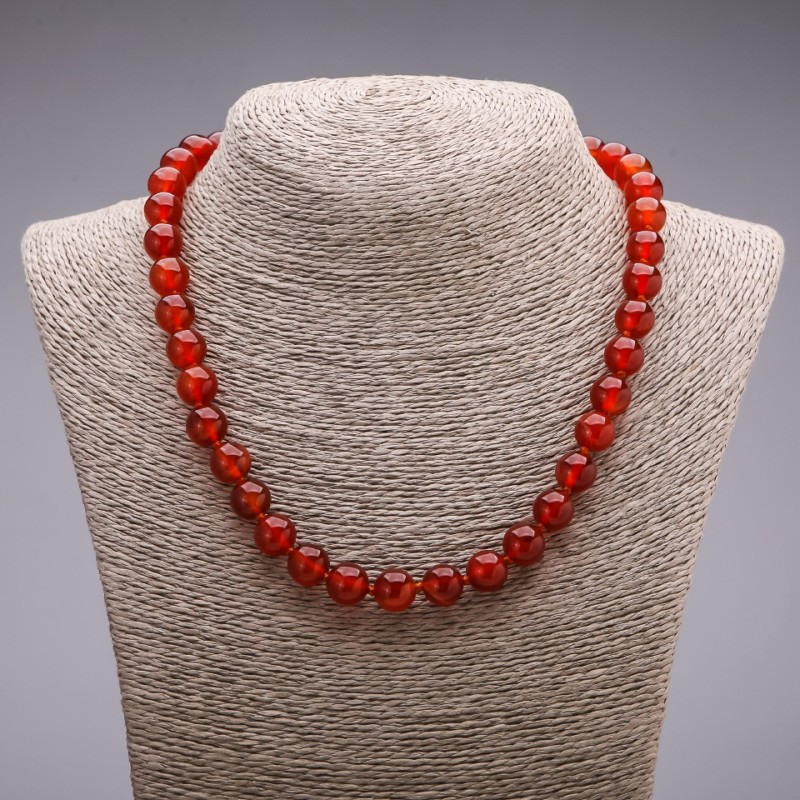 Natural Carnelian Necklace with Smooth Beads, 10mm Diameter, 45cm Length