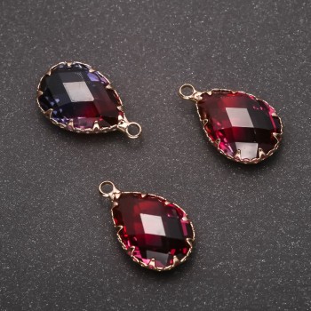 Discount! Pendant "Drop" Raspberry-Blue color, golden setting 13x21mm