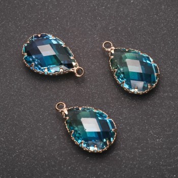 Discount! Pendant 'Drop' Blue color, golden bezel 13x21mm