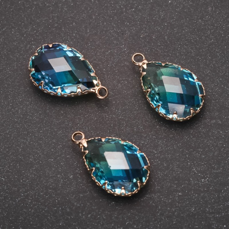 Discount! Pendant 'Drop' Blue color, golden bezel 13x21mm
