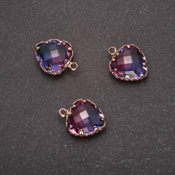 Discount! Pendant "Heart" Raspberry-Blue color, gold-tone bezel 12x15mm