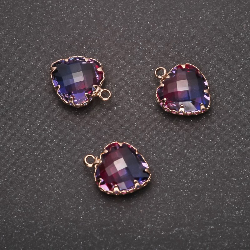 Discount! Pendant "Heart" Raspberry-Blue color, gold-tone bezel 12x15mm