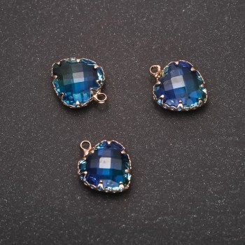 Sale! Heart Pendant in Blue color, Gold-tone Bezel 12×15mm