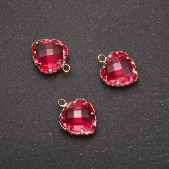 Discount! Heart Pendant in Pink Color, Gold-tone Bezel 12x15mm