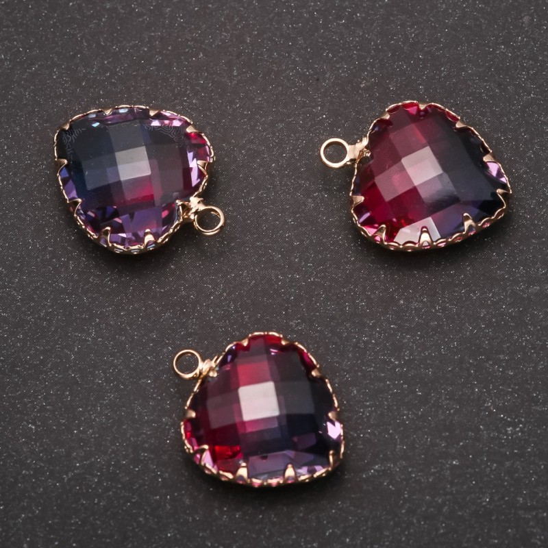 Pendant 'Heart' Raspberry-Blue Color, Gold-Tone Setting 16x20mm