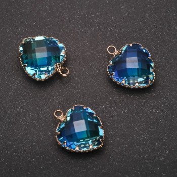 Discount! Heart Pendant Blue-Yellow Color, Gold-Tone Setting 16×20mm