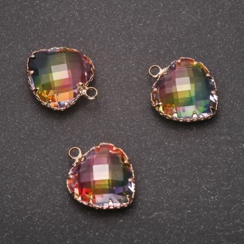 Discount! Pendant 'Heart' Rainbow color, Gold-tone Frame 16x20mm