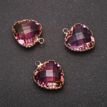 Discount! Heart Pendant pink-yellow color, gold-tone setting 16x20mm