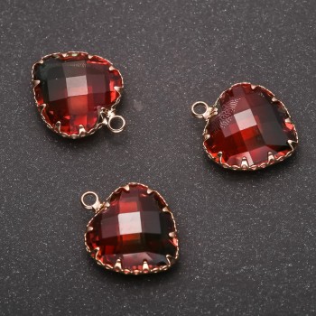 Discount! Heart Pendant in Red-Green Color with Gold-Tone Setting 16×20 mm