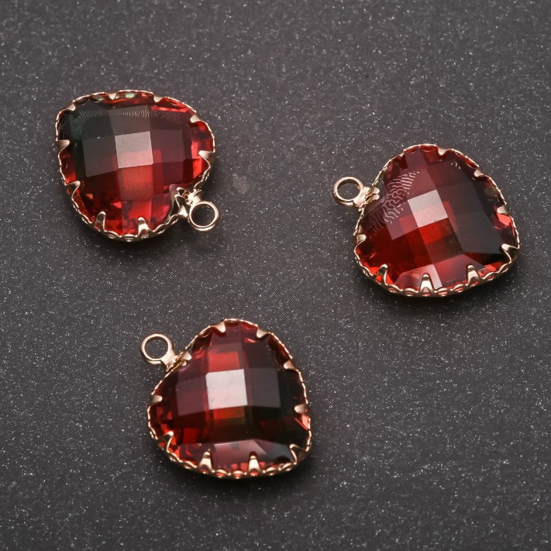 Discount! Heart Pendant in Red-Green Color with Gold-Tone Setting 16×20 mm