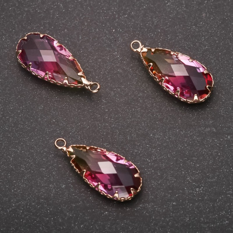 Discount! Pendant 'Drop' in Yellow-Raspberry Color, Gold-Tone Setting 10×24 mm