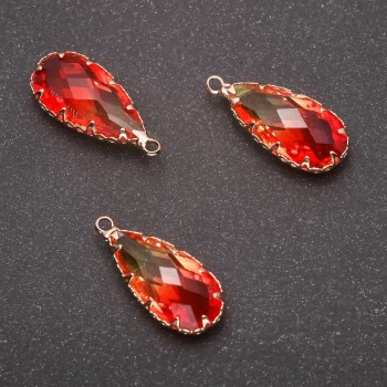 Sale! Pendant 'Drop' Yellow-Orange color, gold-tone setting 10×24mm