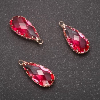 Discount! Pink Drop Pendant, Golden Frame 10×24mm