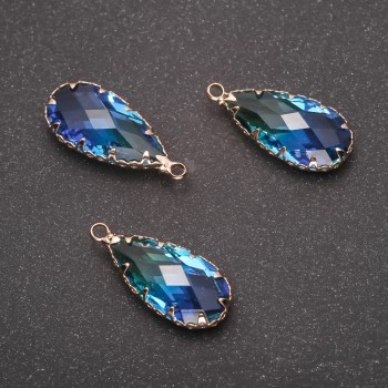 Sale! Drop Pendant in Yellow-Blue Color with Gold-Tone Bezel 10x24mm