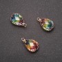 Sale! Pendant 'Drop' Rainbow Color, Gold-Tone Setting 10x17mm