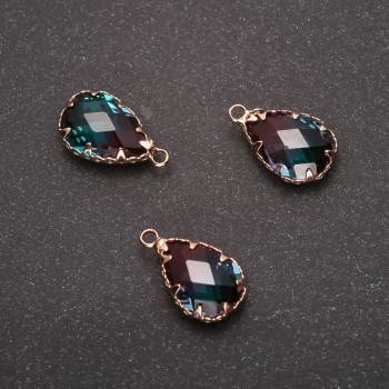 Sale! Pendant 'Drop' Raspberry-Green color, gold-tone setting 10x17mm