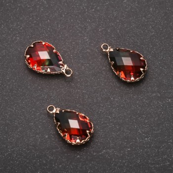 Discount! Pendant 'Drop' Green-Orange Color, Gold-Tone Frame 10x17mm