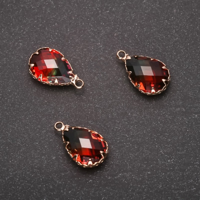 Pendant 'Drop' Green-Orange Color, Gold-tone Setting 10x17mm