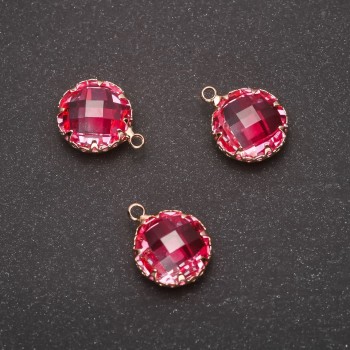 Discount! Pendant 'Circle' Pink Color, Gold-Tone Setting 10x17mm