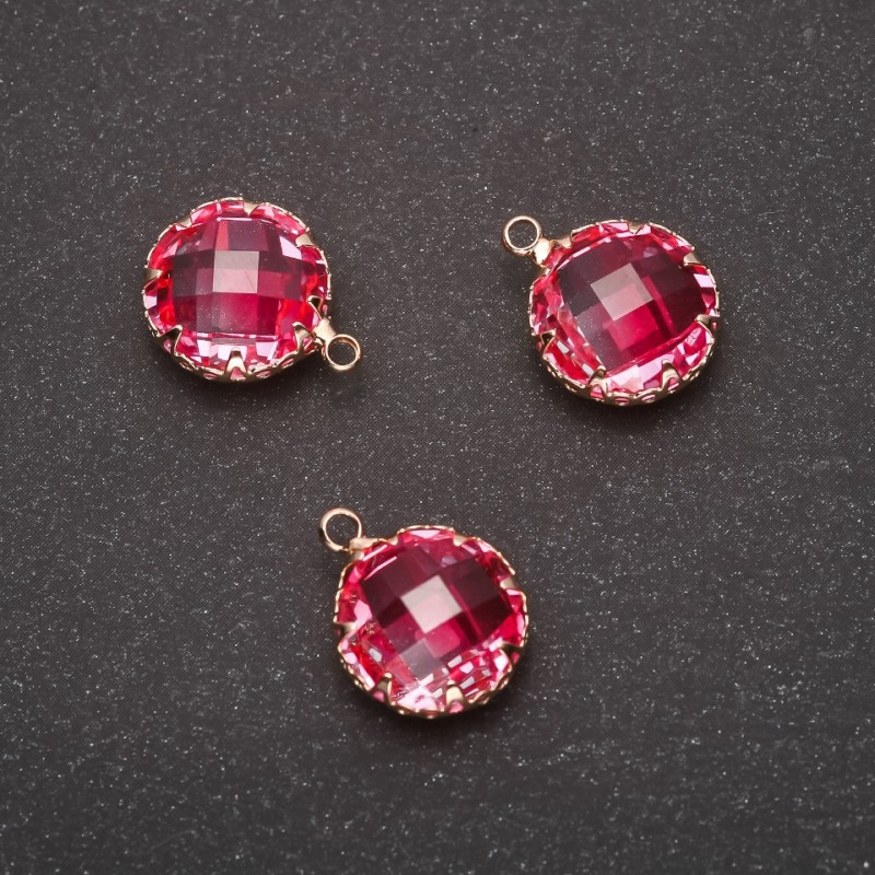 Discount! Pendant 'Circle' Pink Color, Gold-Tone Setting 10x17mm