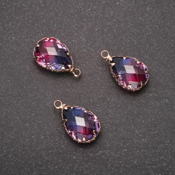 Sale! Pendant 'Drop' blue-pink color, gold-tone setting 10×17mm