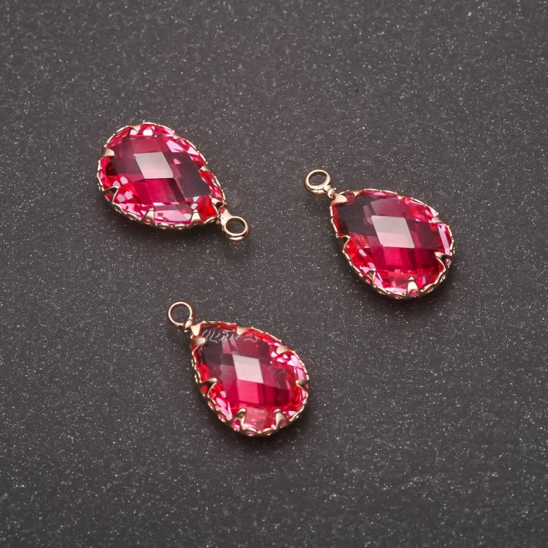 Discount! Pink Drop Pendant, Gold-Plated Setting 10x17mm