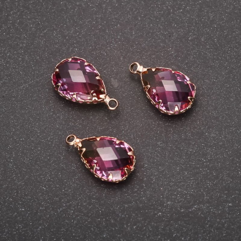 Sale! Pendant 'Drop' Yellow-Raspberry color, gold-tone setting 10x17mm