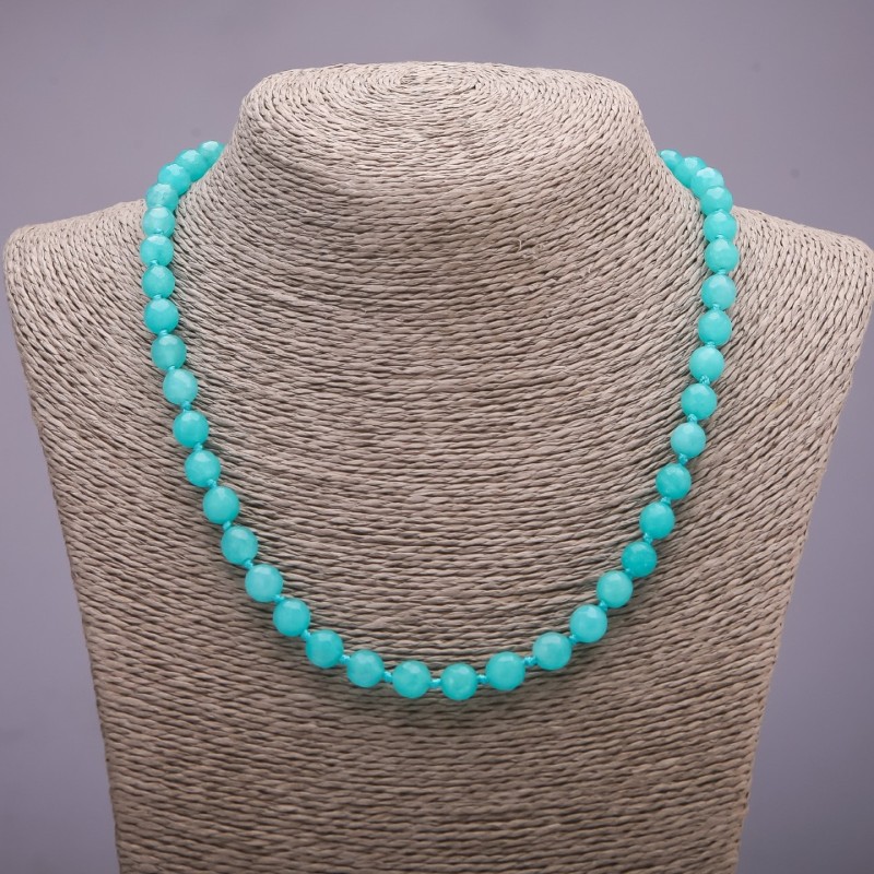 Aquamarine Necklace with Faceted Beads, 8mm Diameter, 48cm Length