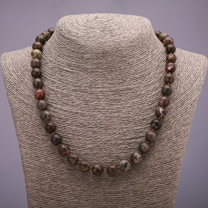 Picasso Jasper Necklace with natural stone, smooth beads, 10 mm diameter, 50 cm length