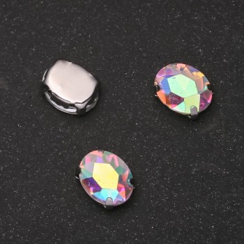 Price per pack /10pcs. Iridescent oval sewn-on crystal in prong setting 10x12 mm